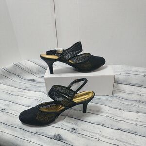 Angel Steps Womens Black Ankle Strap SZ 11W Sandle 2.5in Heel